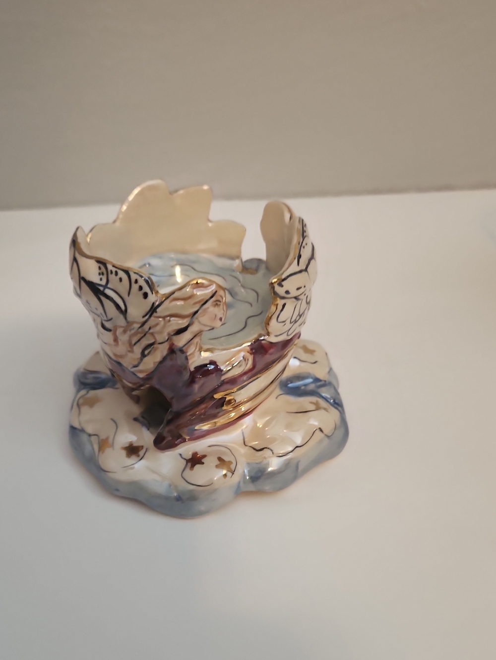 Vintage Blue Sky Clayworks Heather Goldminc "Heavenly Light" angel votive candle